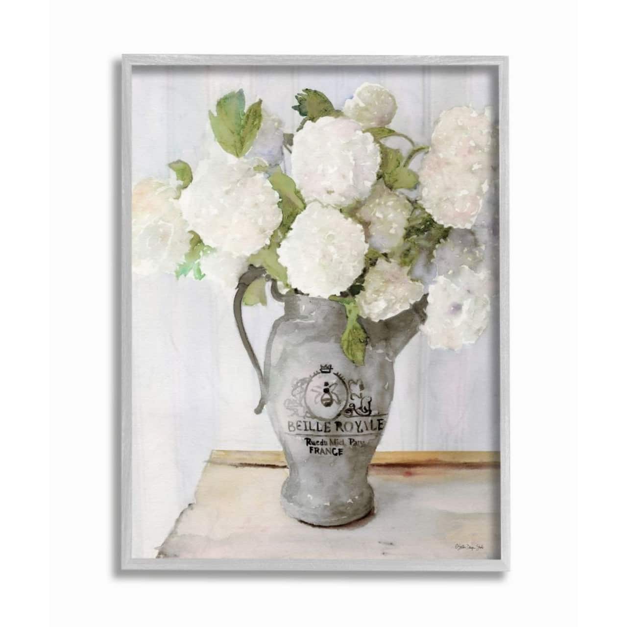 Stupell Industries White Hydrangea in French Country Pitcher Still Life Gray Framed Wall Art